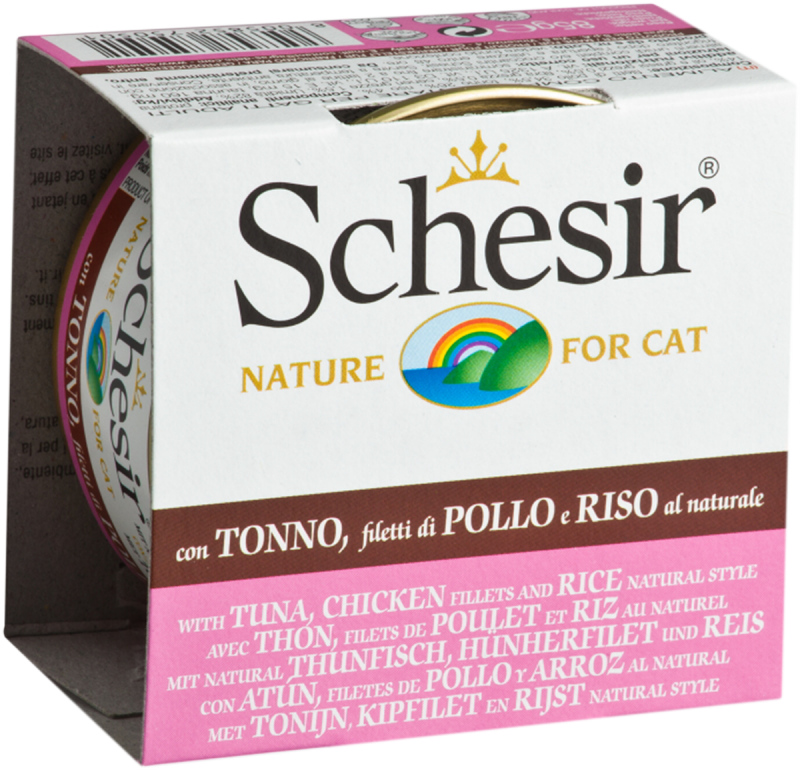 SCHESIR Chat Poulet, Thon & Riz au Naturel en Eau Cuisson 85g