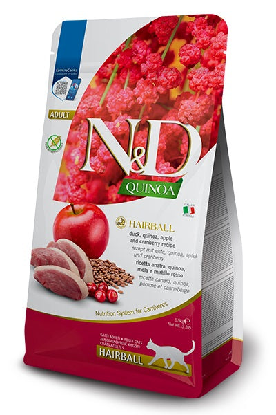 N&D QUINOA Chat Contrôle Boules de Poils Canard SG 1.5kg