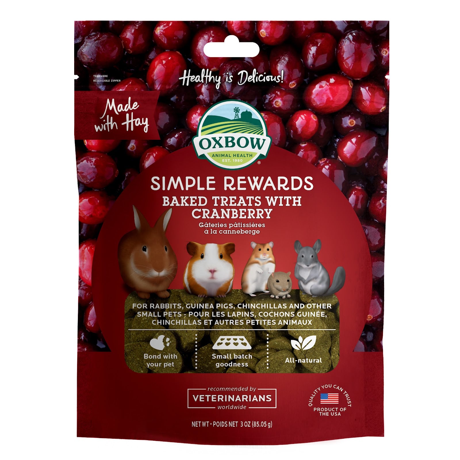 OXBOW SIMPLE REWARDS Gâteries Rongeur Canneberge 2oz